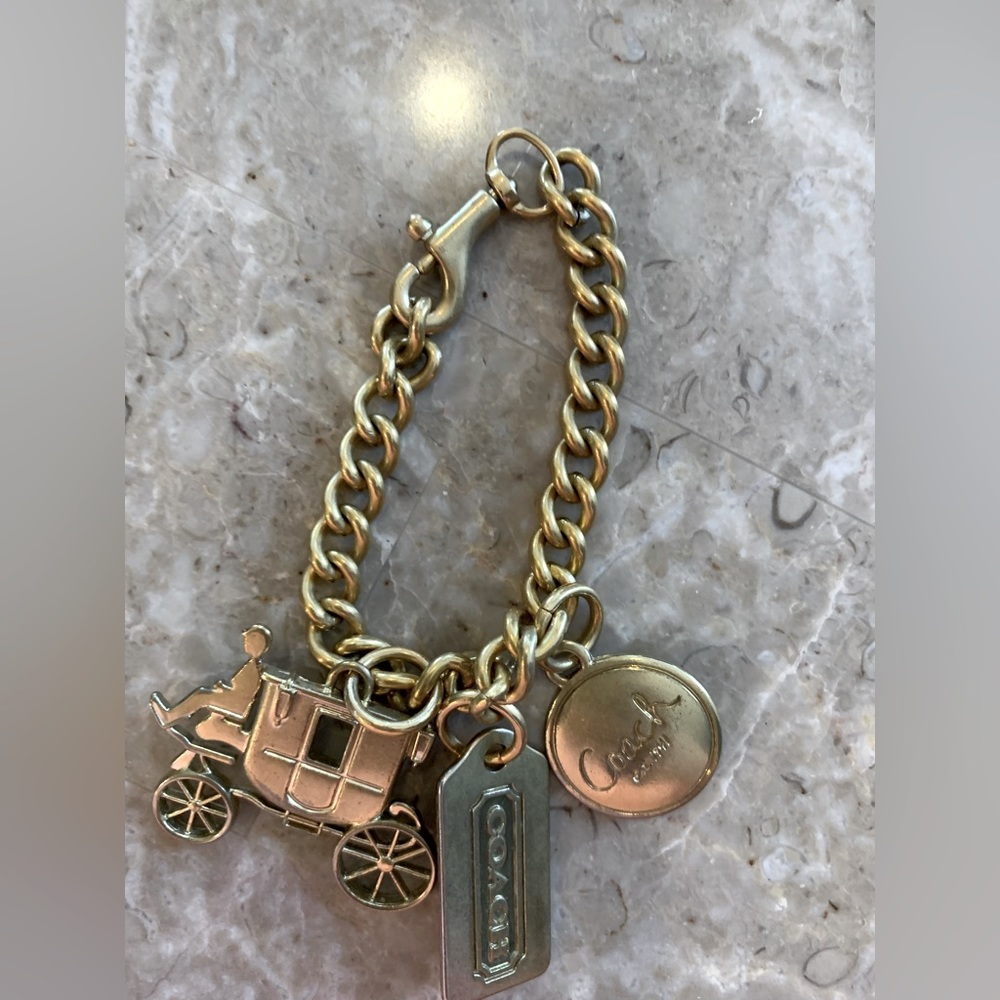 Coach Gold Brass Horse Carriage Tag Keychain Bag Charm